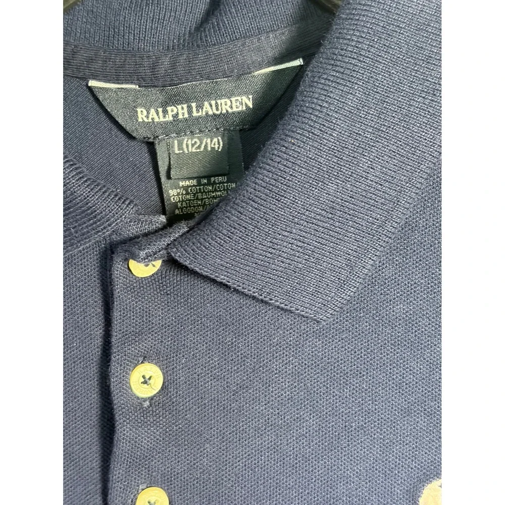 Ralph Lauren Polo Shirt Girls Large 12/14 Navy Blue Excellent Short Sleeve Pique